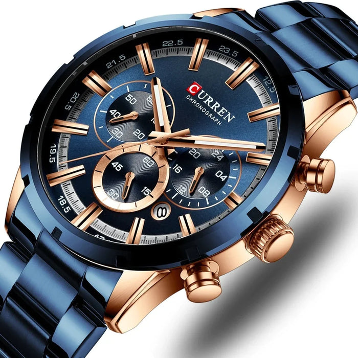 Fashion Watches With Stainless Steel Sports Chronograph Quartz Watch Men