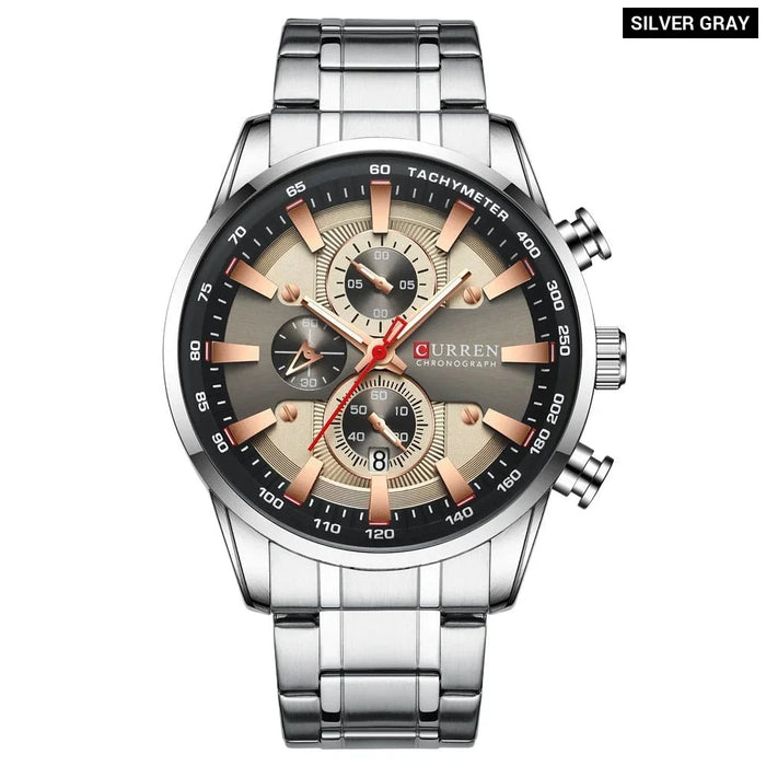 Man Watches Sporty Chronograph Wristwatches For Men Quartz Stainless Steel Band Clock Luminous Hands