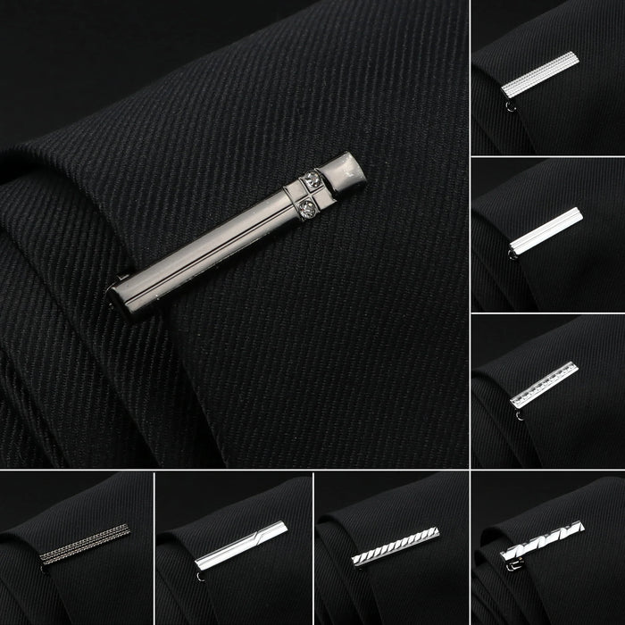 Mens Tie Clips Black And Silver Tone