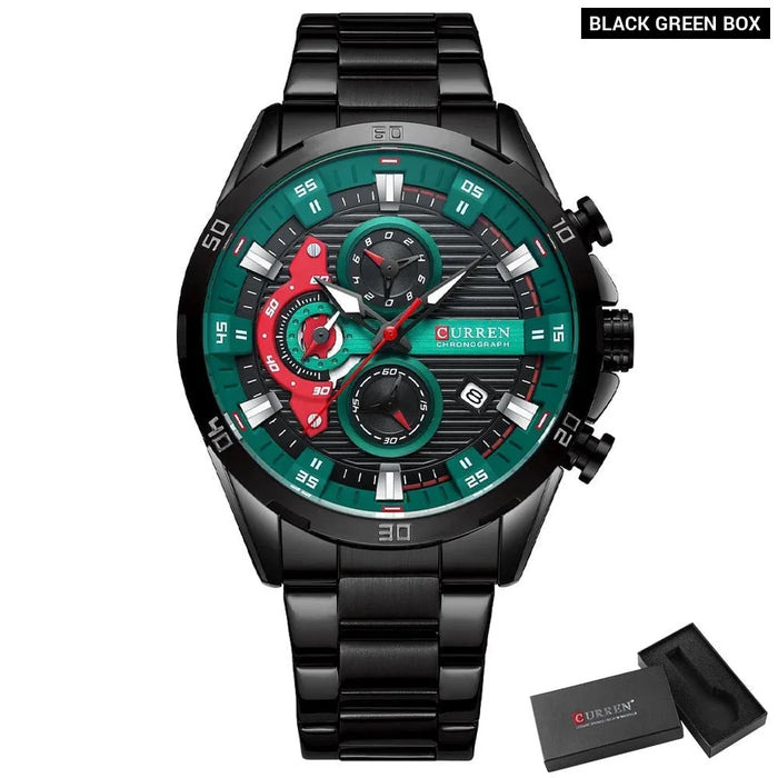 Fashion Sports Watches For Man Casual Stainless Steel Band Chronograph Wristwatches Luminous Male Clock