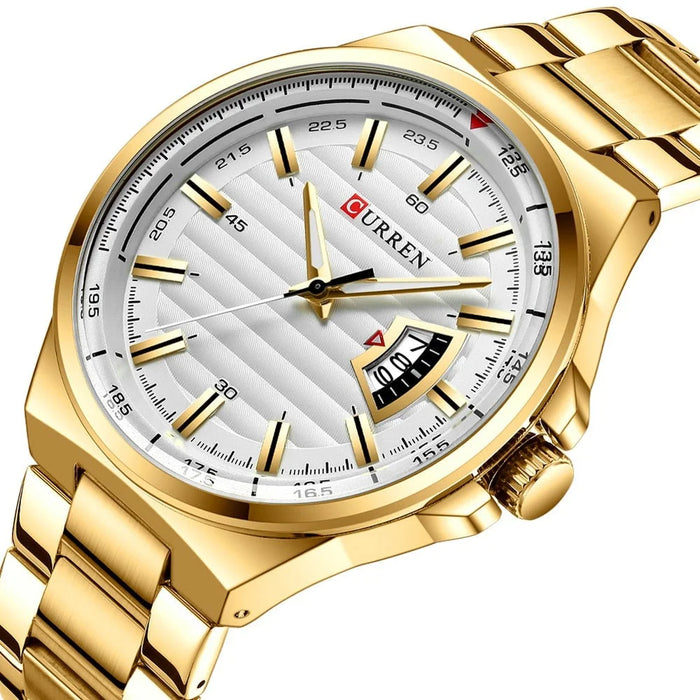 Man Brand Watch Gold White Watches Stainless Steel Quartz Wristwatch Auto Date Clock Male Relogio