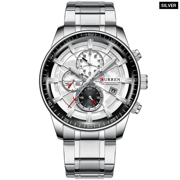 Stainless Steel Sports Wristwatch With Chronograph Luminous Hands For Men