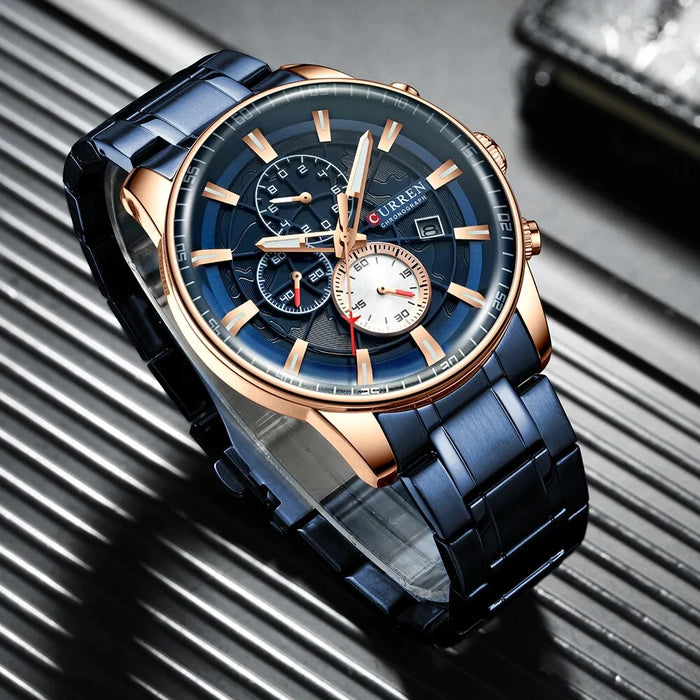 Stainless Steel Sports Wristwatch With Chronograph Luminous Hands For Men