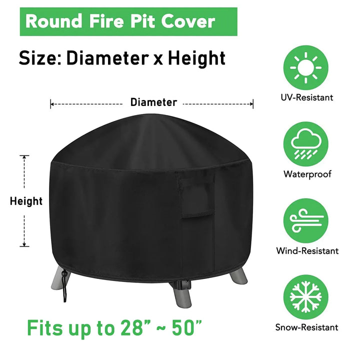 Heavy 600D Waterproof Patio Fire Pit Cover BBQ Grill Cover Outdoor Garden Yard Round BBQ Table Covers