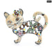 Enamel Cat Brooch Rhinestone Flower Animal Pin