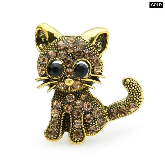 Vintage Rhinestone Cat Broochs Small Animal Party Casual Pin