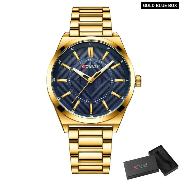 Man Watch Fashion Stainless Steel Quartz Wristwatches Thin Watches For Men Gold Clock