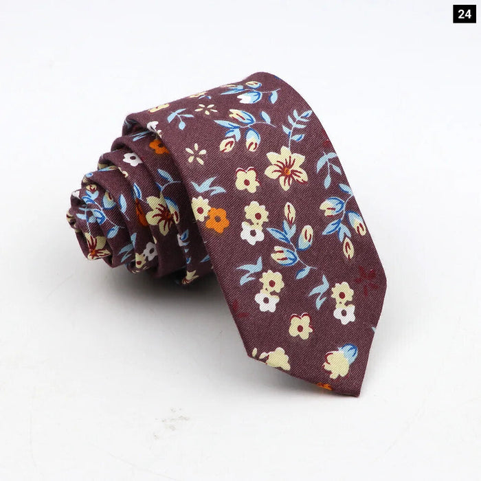 Floral Tie For Men Classic Cotton Necktie Weddings