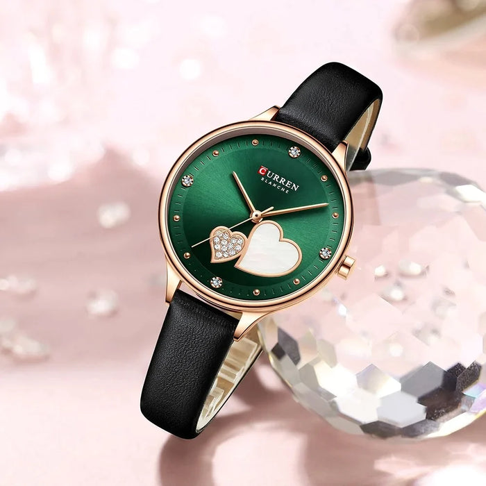 Elegant Leather Fashion Rhinestone Quartz Wristwatch For Women