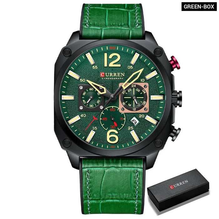 Brand Watches Business Men Chronograph And Date Wristwatches Green Male Clock With Luminous