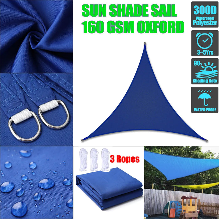 Blue 300D Regular Triangle Shade Sail Waterproof Polyester Awning Sun Outdoor Sun Shelter Garden Camping Canopy Shed