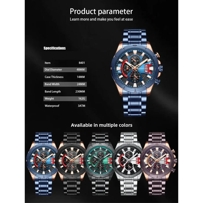 Fashion Wristwatches For Men Casual Luminous Hands Stainless Steel Bracelet Chronograph Quartz Watches