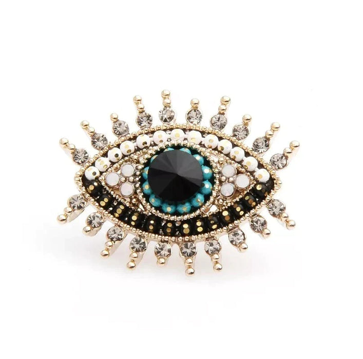 Black Blue Eye Brooch Simulated Pearl Collar Pin