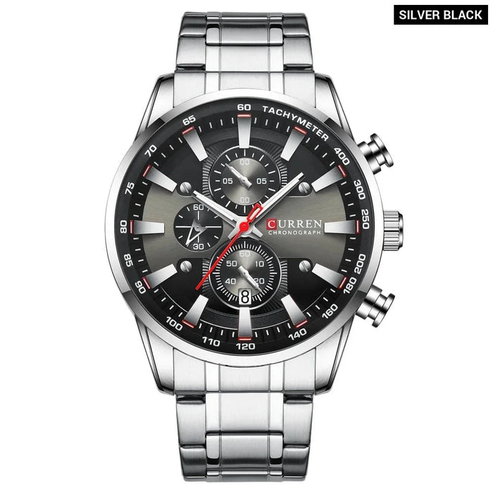 Fashion Sports Watch Men Stainless Steel Chronograph Wristwatch Male Clock Auto Date Casual Business Watch