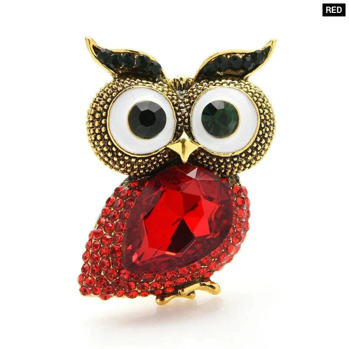 Crystal Owl Brooch Blue Red