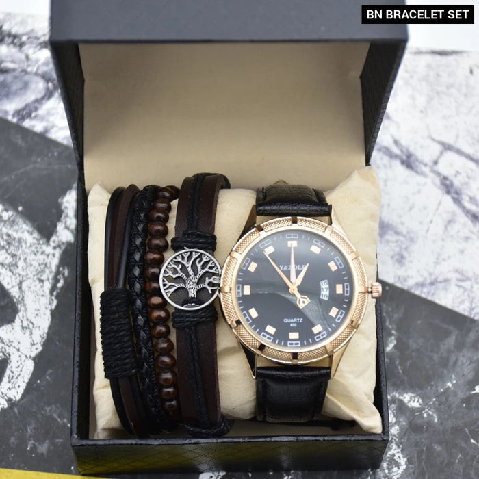 Mens Retro Luminous Quartz Waterproof Wrist Watch Set With Woven Bracelets