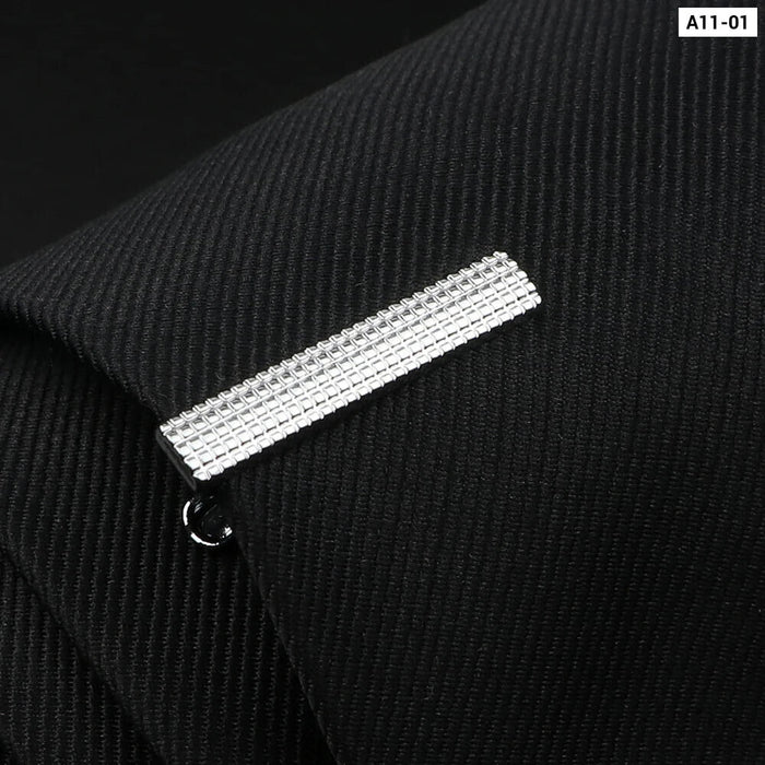 Mens Tie Clips Black And Silver Tone