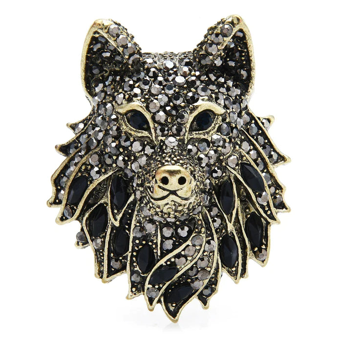 Wolf Brooch And Black And Blue Rhinestone Wolf Pin Unique Jewelry Gift