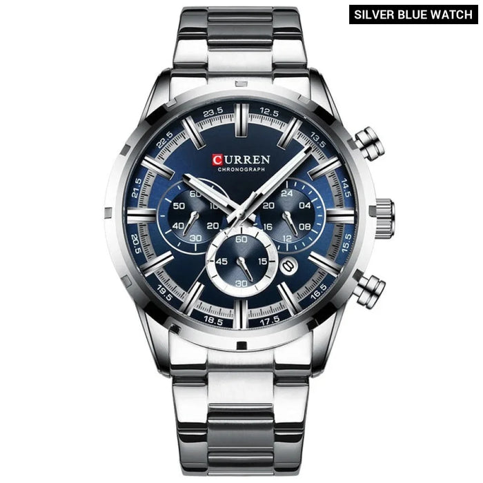 Casual Stainless Steel Chronograph Quartz Mens Watch With Date