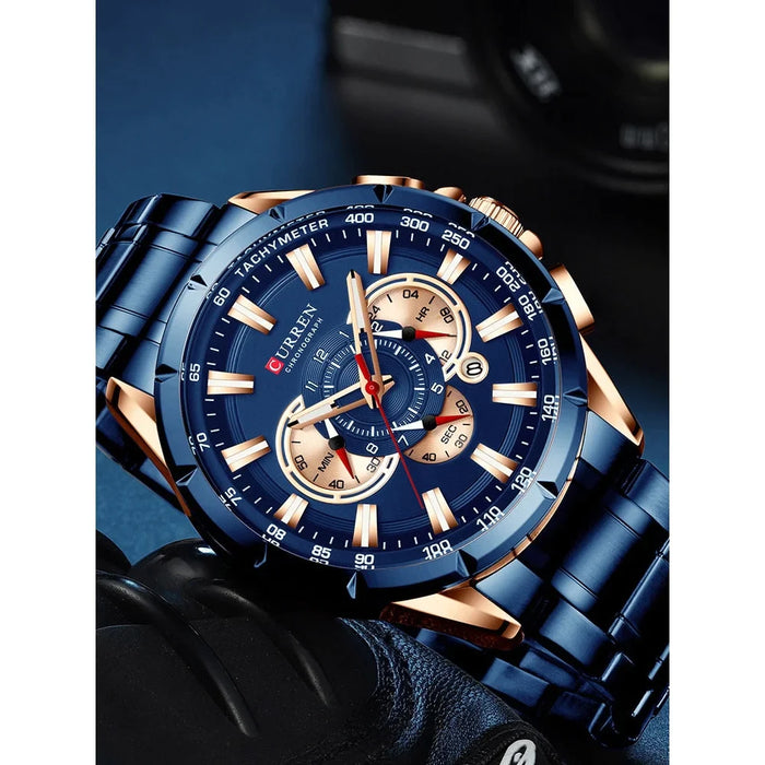 Stainless Steel Chronograph Big Dial Quartz Clock With Luminous Pointers For Men