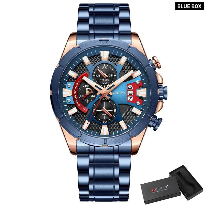 Fashion Wristwatches For Men Casual Luminous Hands Stainless Steel Bracelet Chronograph Quartz Watches