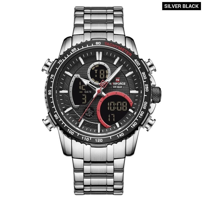 Men's Stainless Steel Band AnalogWeek Calendar Display Quartz & Dual Display 3ATM 30M Water Resistant Wristwatch