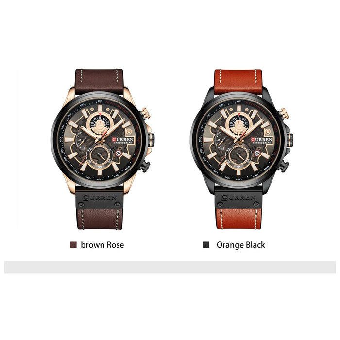 Branded Casual Sport Chronograph Watches For Men Leather Quartz Luminous Wristwatch Creative Design Clock