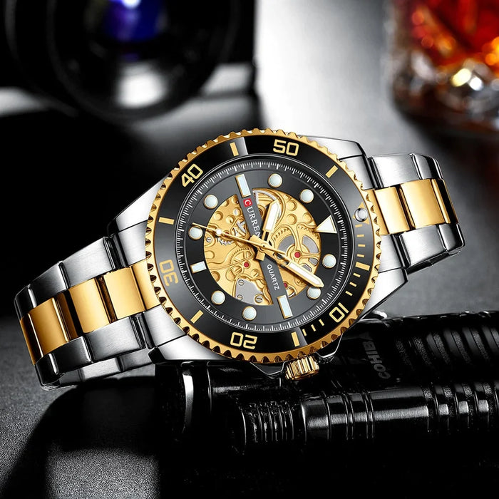 Stainless Steel Mechanical Design Quartz Luminous Wristwatches For Male