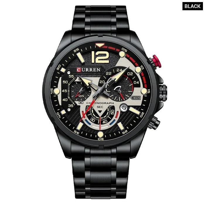 Sport Quartz Chronograph Men's Wristwatches Stainless Steel Clock With Luminous Watch