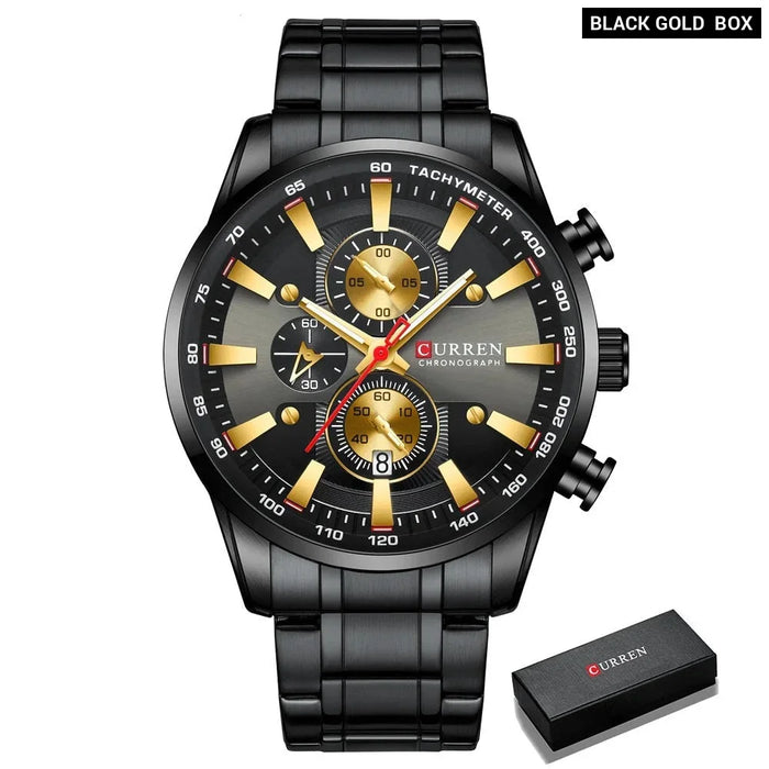 Fashion Sports Watch Men Stainless Steel Chronograph Wristwatch Male Clock Auto Date Casual Business Watch