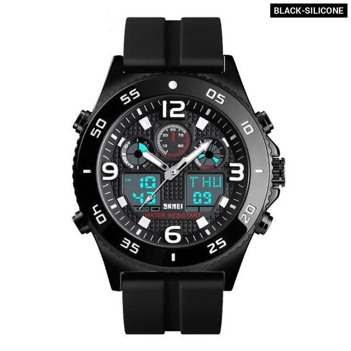 Men's Silicone Analog Date Calendar Display Dual Display 5ATM 50M Water Resistant Wristwatch