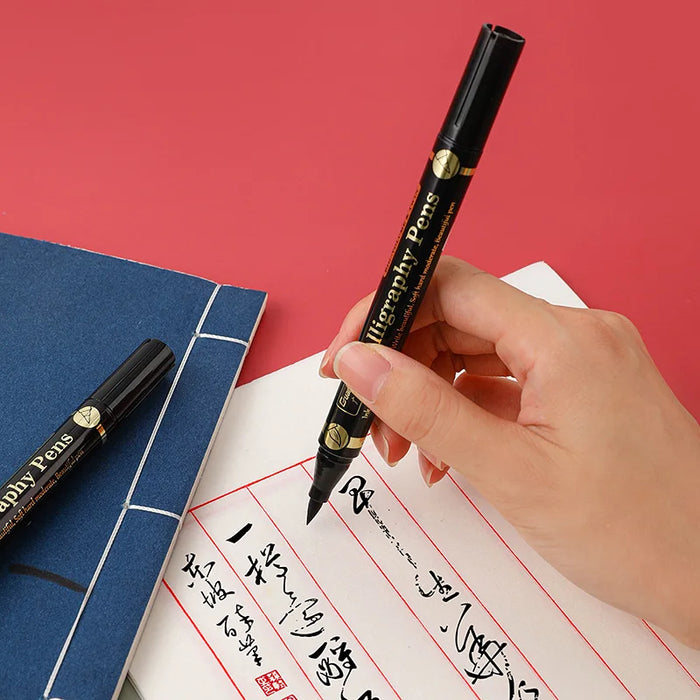 3 Piece Chinese Calligraphy Brush Pen Set For Beginners Double Head Black Ink 4 Sizes