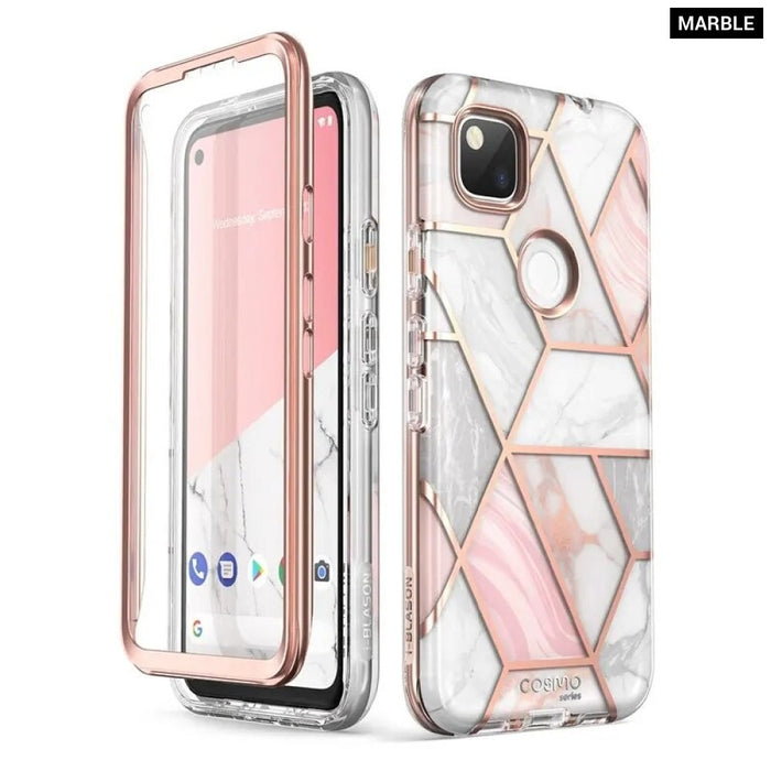 Full-Body Marble Glitter Case With Built-in Screen Protector For Google Pixel 4A (2020 Release)