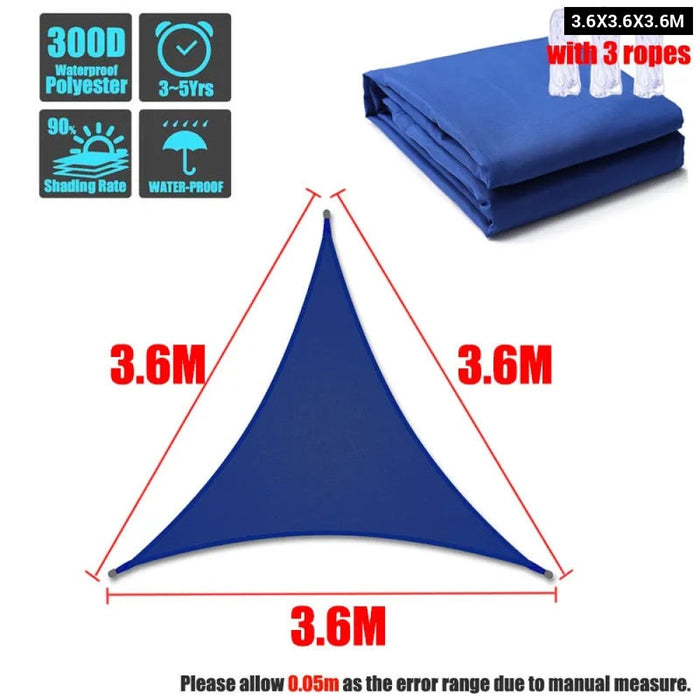 Blue 300D Regular Triangle Shade Sail Waterproof Polyester Awning Sun Outdoor Sun Shelter Garden Camping Canopy Shed