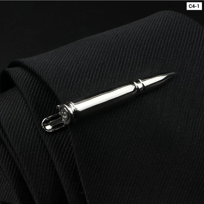 Feather Gun Tie Clip Gold Silver Mens Jewelry