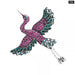 Blue Pink Rhinestone Crane Bird Brooch Alloy Animal Pin