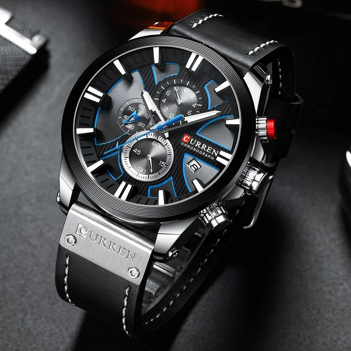 Leather Quartz Clock Fashion Chronograph Wristwatch Male Sport Military Watch