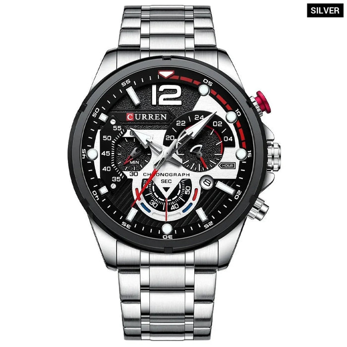 Sport Quartz Chronograph Men's Wristwatches Stainless Steel Clock With Luminous Watch