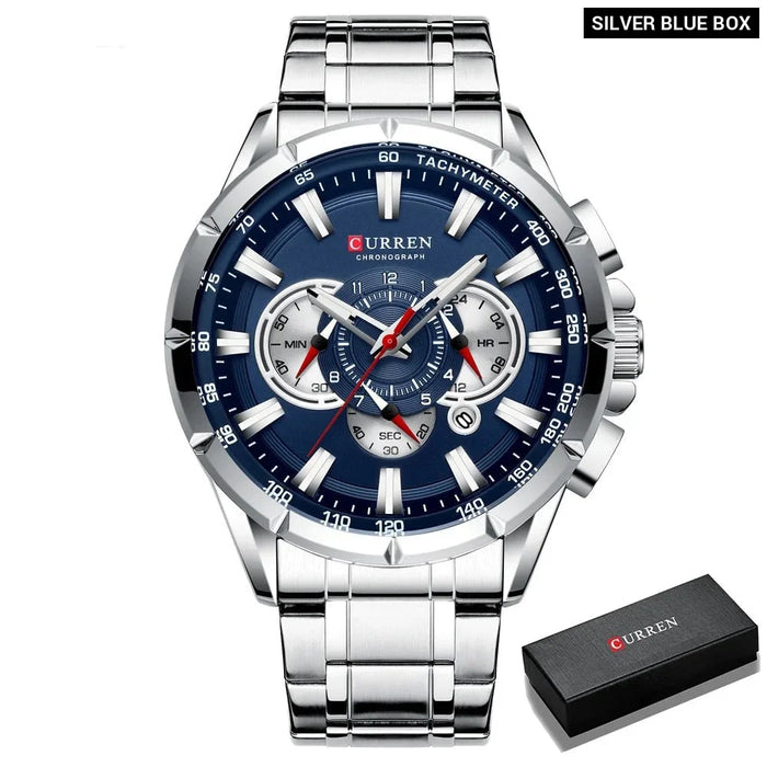 Stainless Steel Fashion Sport Chronograph Quartz Wristwatch For Men