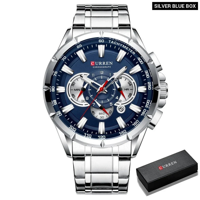 Stainless Steel Chronograph Quartz Men‘s Wristwatch With Big Dial