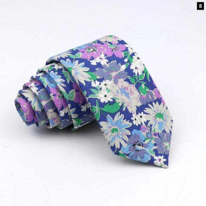 Floral Tie 100% Cotton Skinny Fit Wedding And Party Ready