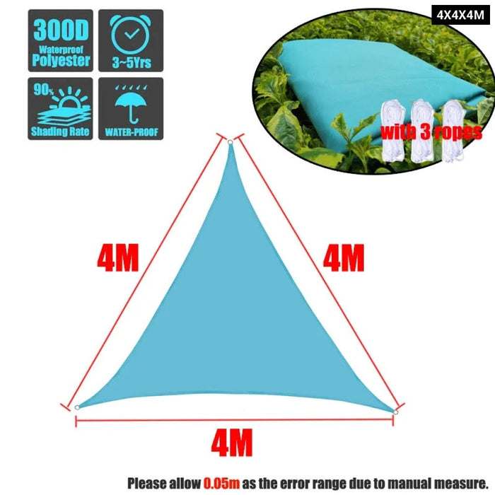 300D Regular Triangle Shade Sail Waterproof Polyester Awning Sky Blue Sun Outdoor Sun Shelter Garden Camping Canopy Shed