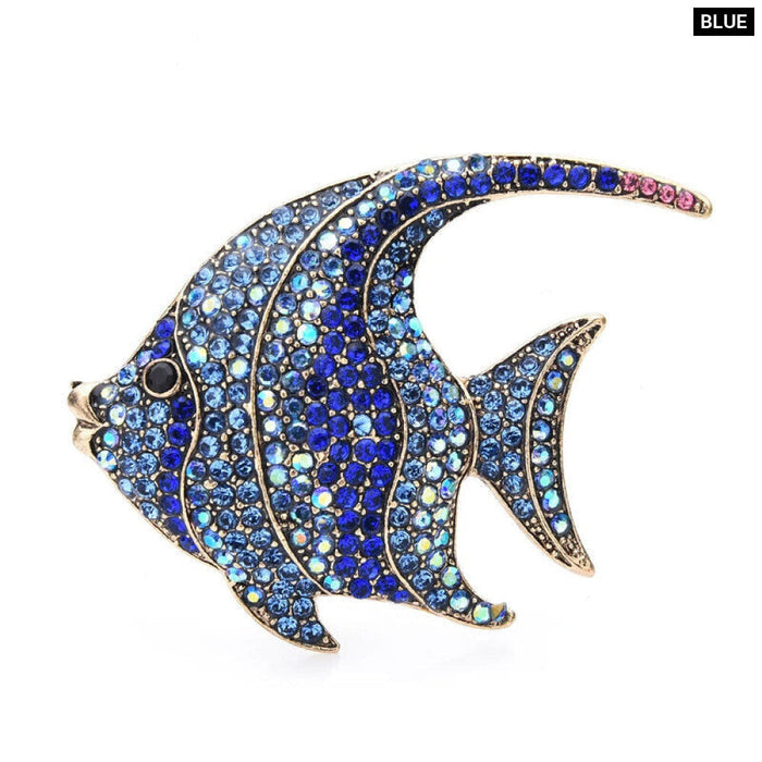 Rhinestone Fish Broochs 3 Colour Metal Flat Pin