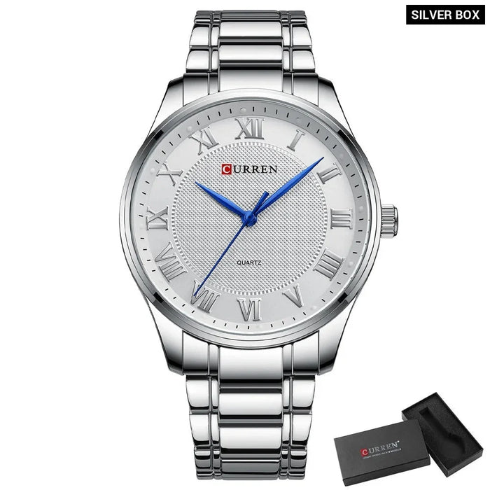 Quartz Mens Watch With Stainless Steel Band For Business Brand Silver Wristwatch For Male