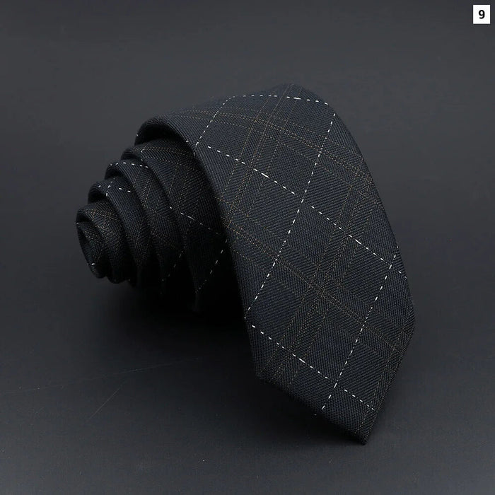 Handmade 6cm Mens Ties Classic Slim Striped Plaid Black