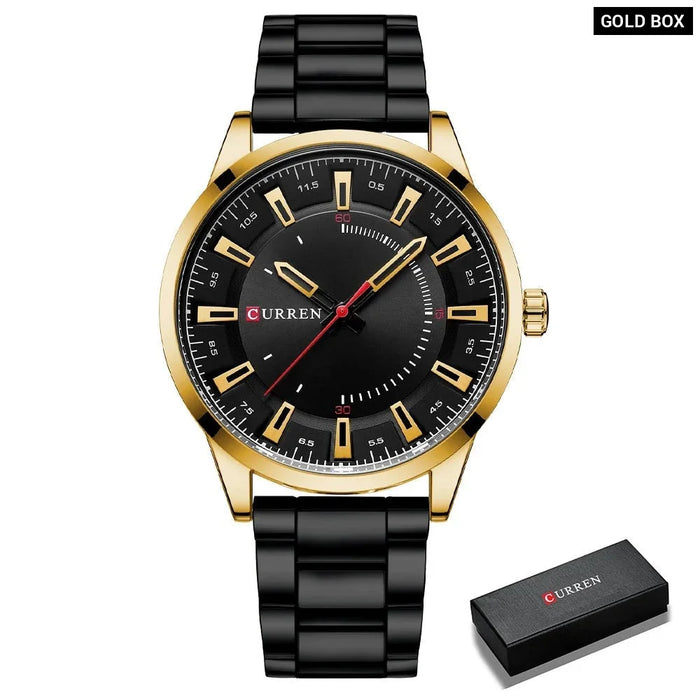 Stainless Steel Bands Casual Business Black Quartz Wristwatch For Men