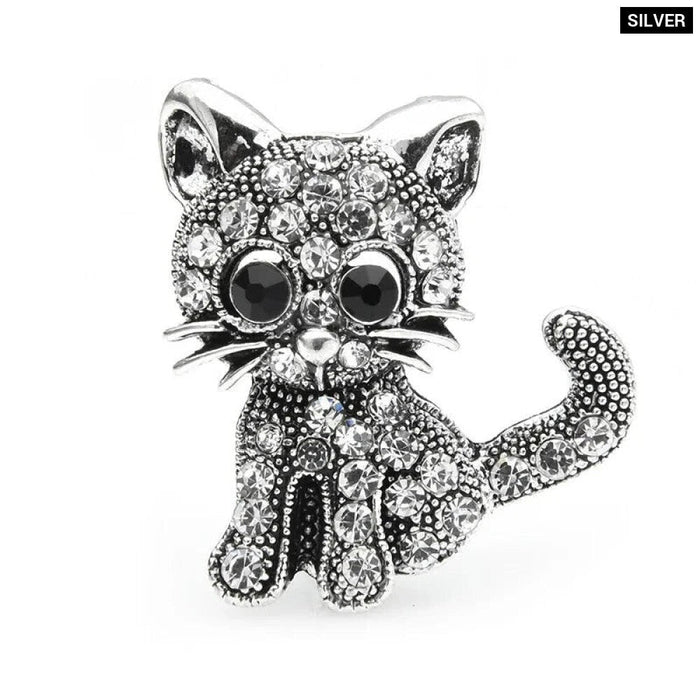 Vintage Rhinestone Cat Broochs Small Animal Party Casual Pin