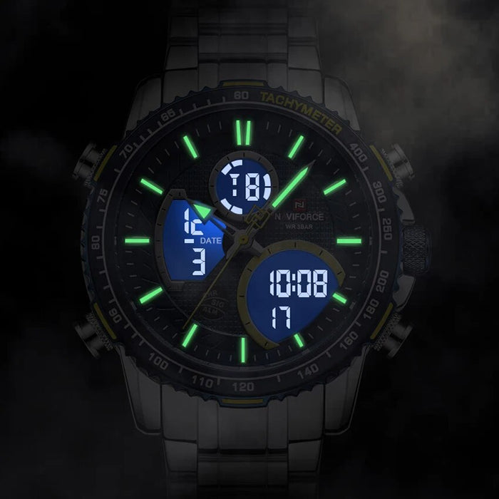 Men's Stainless Steel Band AnalogWeek Calendar Display Quartz & Dual Display 3ATM 30M Water Resistant Wristwatch