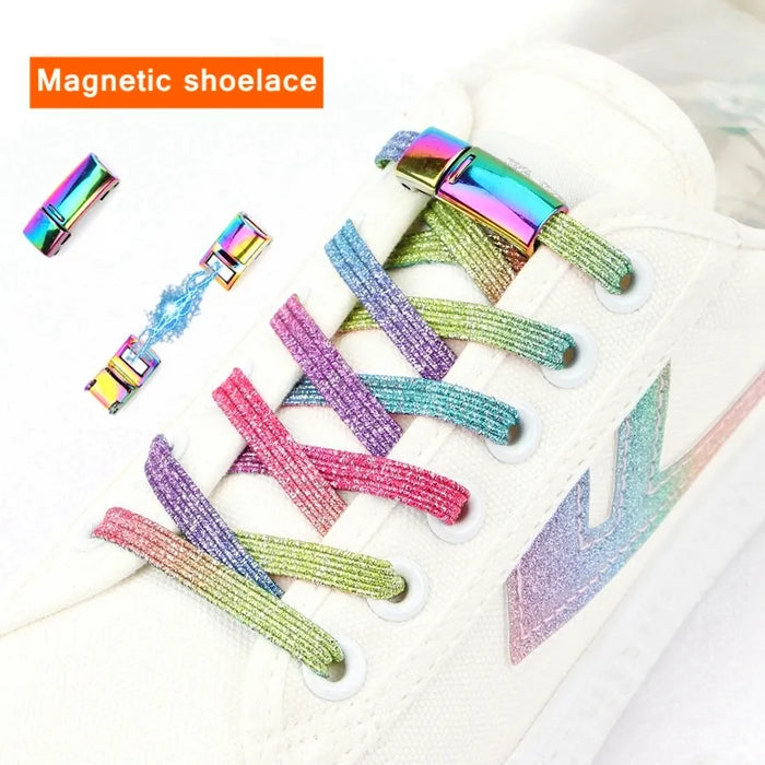 Rainbow Magnetic Lock Elastic No Tie Sneakers Shoe Laces For Kids & Adults Shoes