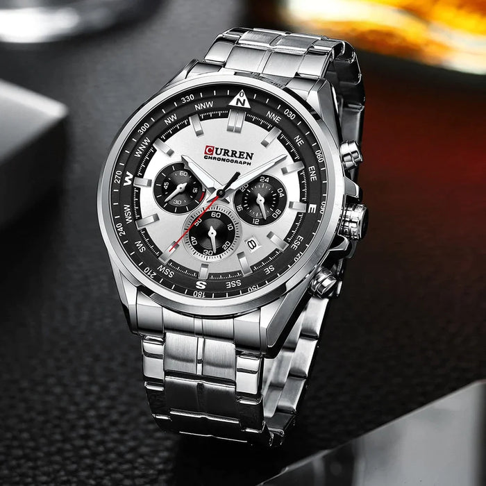 Men Quartz Wristwatches Brand Sporty Chronograph Watches With 316 Stainless Steel Luminous Hands Male Clock Black